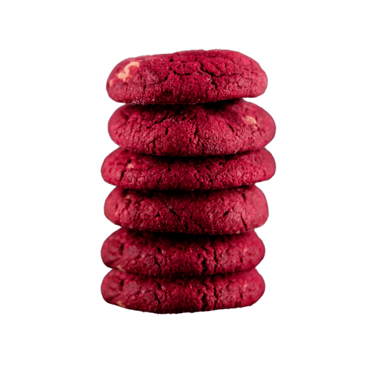 keto red velvet cookies stacked