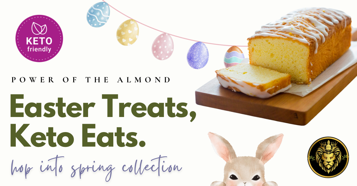 Easter collection pound cake sliced on cutting board with decorative eggs