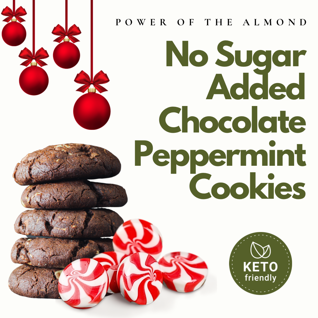 Keto chocolate peppermint cookies stacked beside sugar free peppermint candies